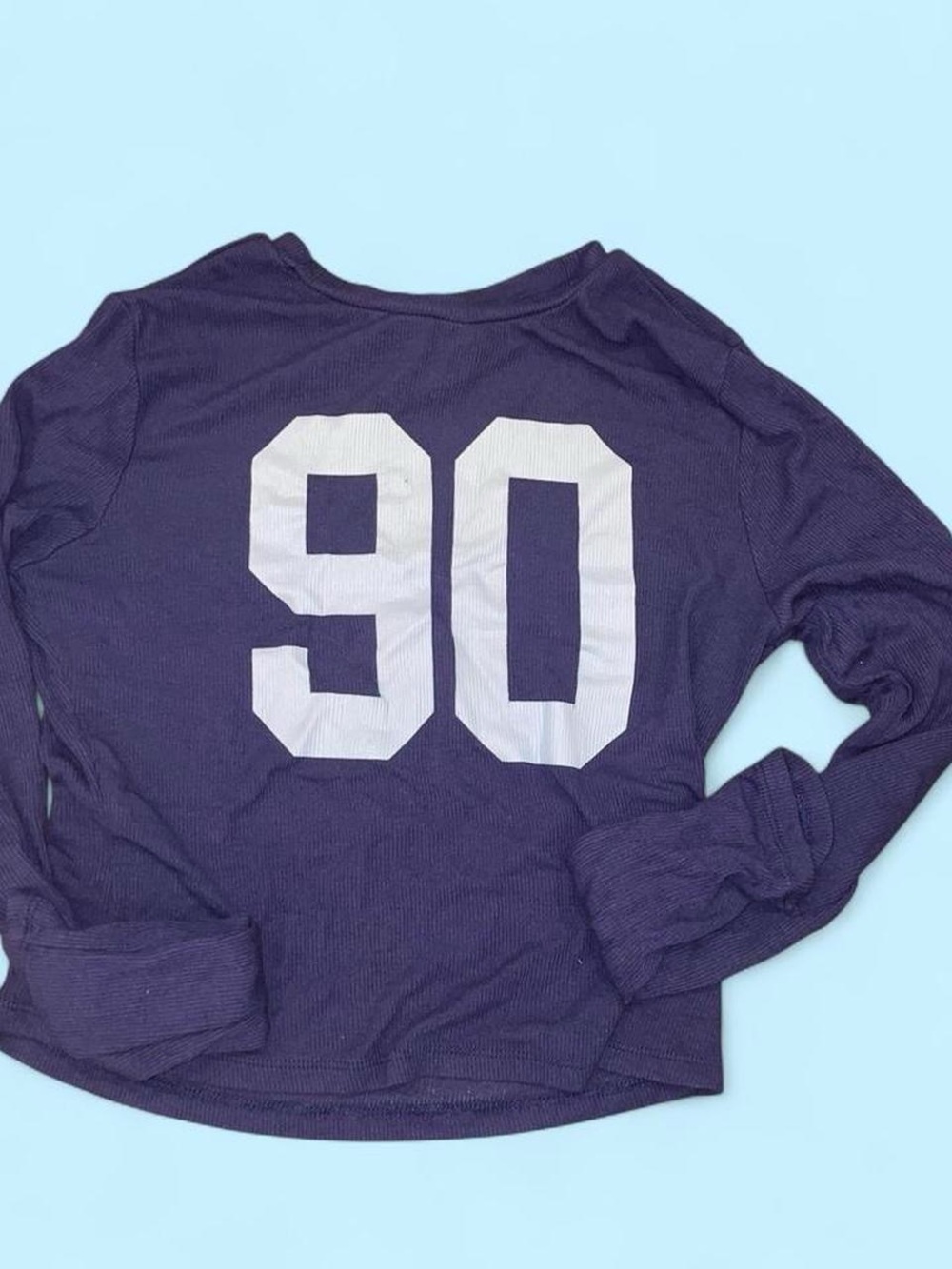 Long Sleeve Women's Tee Navy Blue with White '90' Graphic